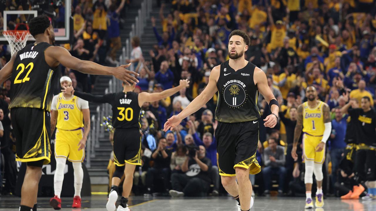 Klay Thompson reacts during the Western Conference semi-finals. Picture: AFP