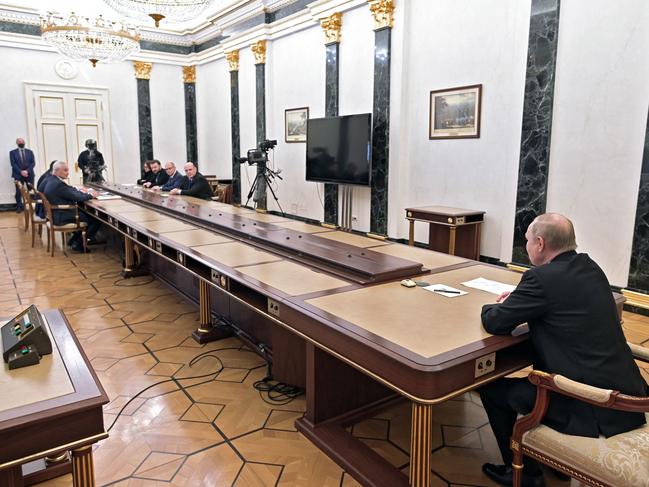 Russian President Vladimir Putin chairs a meeting at the Kremlin as a defiant Russia said it could ride out Western sanctions over its invasion of neighbouring Ukraine. Picture: AFP