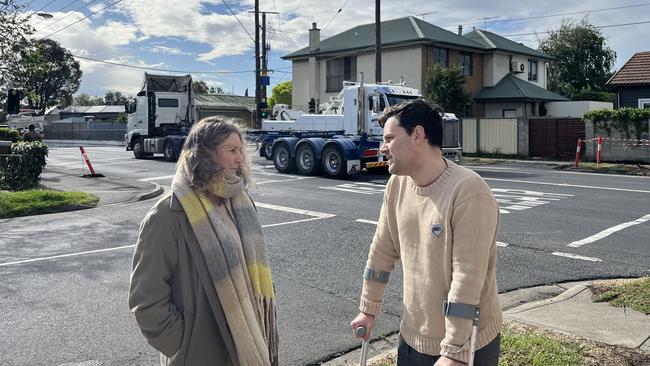 Brad Jessup and Andria Kliszewski discussed the terrifying ordeal before listing a number of safety upgrades they believed were urgently needed at the intersection. Picture: Nilsson Jones