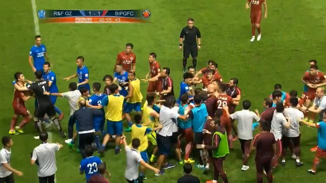 An all-in brawl in the Chinese Super League sparked by Oscar.