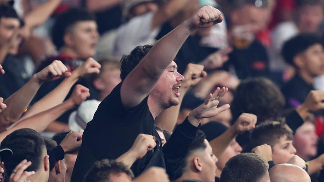 Wanderers fans at CommBank Stadium on Friday were passionate, but were there more than 7000 of them, ask Robbie Slater and Marco Monteverde? Picture: Brendon Thorne/Getty Images.