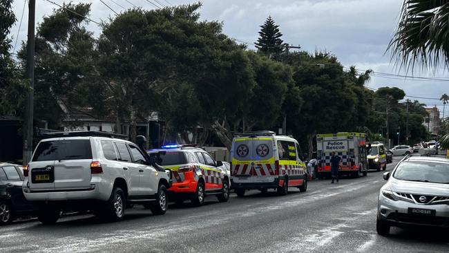 Emergency services outside the home at Coogee Bay Road on Tuesday.