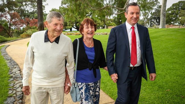 Mark McGowan takes a stroll with his parents Dennis and Mary through Kings Park. Picture: Colin Murty