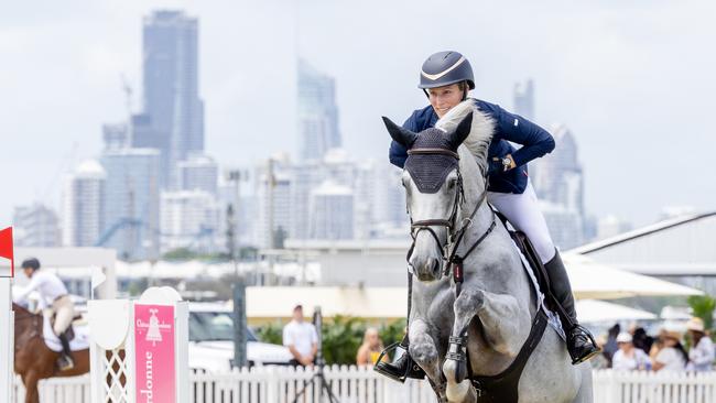 Zara Tindall competing in the Magic Millions Showjumping and Polo. Picture by Luke Marsden.