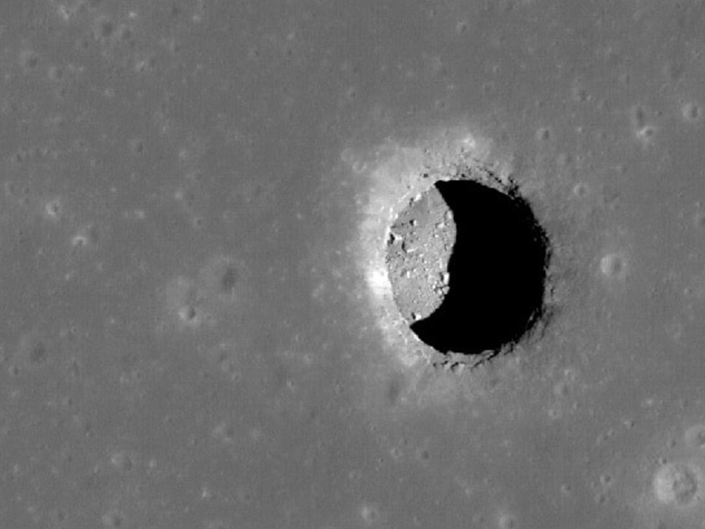 The moon cave is approximately 100 metres deep and 45 metres wide. Picture: NASA/GSFC/Arizona State University