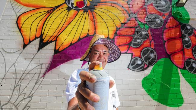 The Darwin Street Art Festival continues with Local artist Jason Lee in Austin Lane. Picture Glenn Campbell