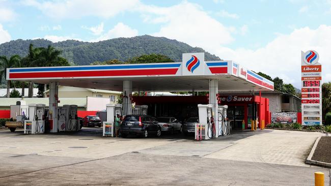 The Liberty service station on Mulgrave Road, Woree, was allegedly held up on Monday morning by a group of juveniles armed with scissors. Picture: Brendan Radke