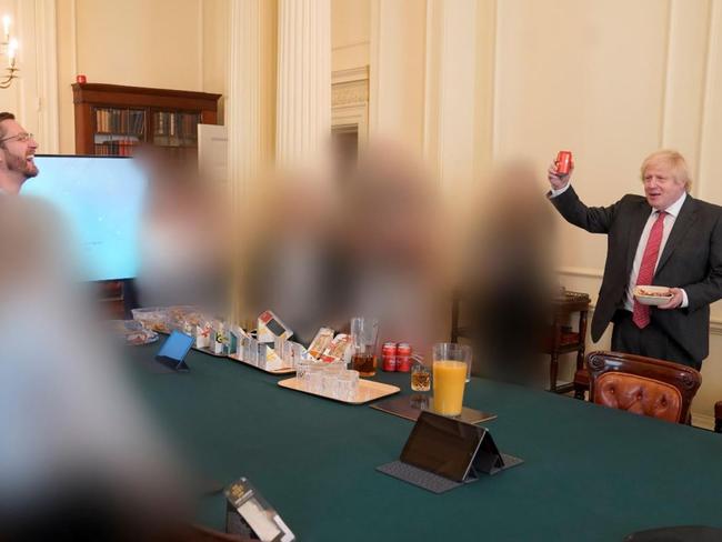 Boris Johnson at a gathering in the cabinet room in 10 Downing Street on his birthday. Picture: Photo Handout/UK Government via Getty Images