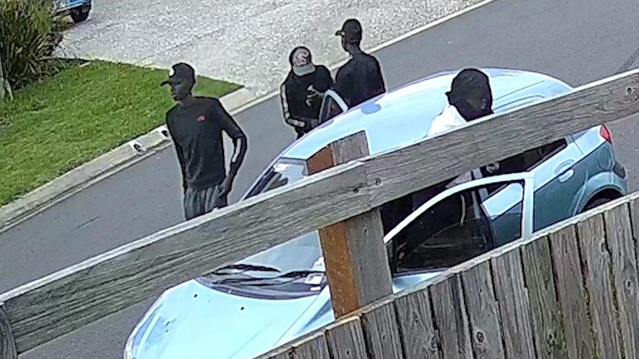 Investigators believe the four people depicted in the vision, captured from a Bruny Street, Springfield Lakes address yesterday evening, may be able to assist them. Picture: Queensland Police