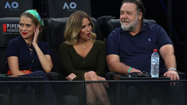 Hollywood actor Russell Crowe sitting courtside watching Barty at her best. Picture: Graham Denholm/Getty Images