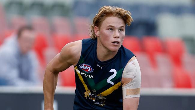 Levi Ashcroft in action for the AFL Academy. Picture: Michael Willson/AFL Photos via Getty Images