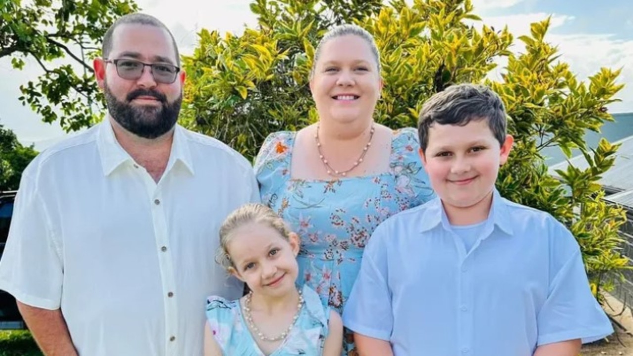 Cairns sales assistant Evan Brown with his wife Sarah and their two children Mia, 8, and Connor, 11 before being diagnosed with melioidosis just days after his 40th birthday.