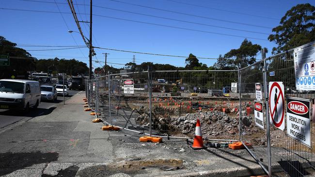 Roadworks on southern side of Warringah Rd of the new hospital being built at Frenchs Forest