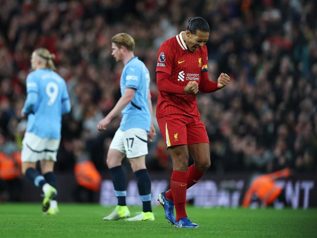 Liverpool star Virgil van Dijk celebrates at the final whistle. Picture: Getty Images