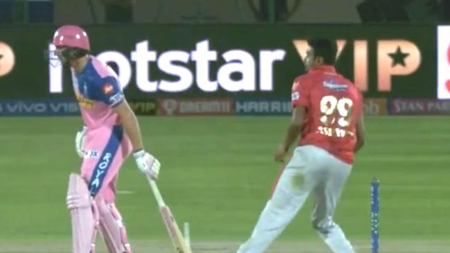 Ravichandran Ashwin prepares to whip the bails off.