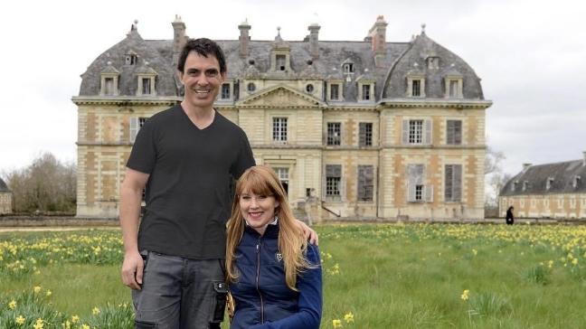 Former Victorian Labor minister Tim Holding with Felicity Selkirk at Château de Purnon. Picture: Supplied/Chateau de Purnon Facebook page