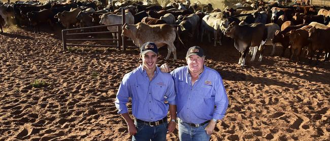 Family affair: Central Australian beef producer Viv Oldfield (right) and his son Vivian.