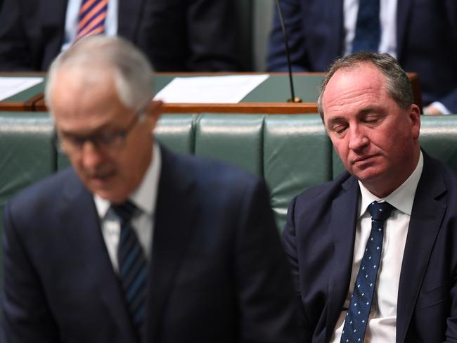 Australian Deputy Prime Minister Barnaby Joyce reacts in the House of Representatives today. Picture: AAP