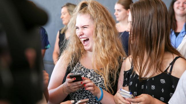 Ollie Hackett, 18 reacts to her score at Lilydale High School. Picture: Tim Carrafa