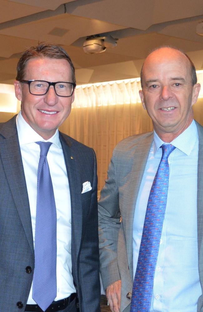 Mark Skaife and Andrew Westacott at the Victorian Chamber of Commerce and Industry Grand Prix Breakfast.. Picture: Fiona Byrne/Supplied