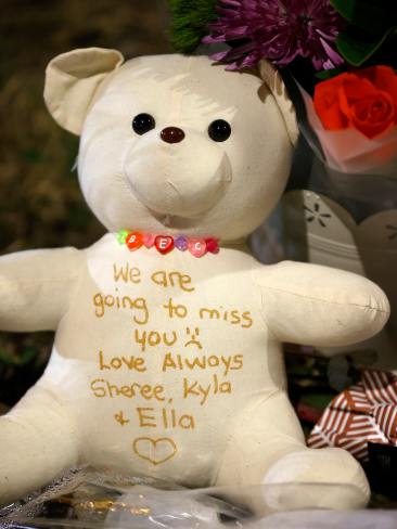 DAILY TELEGRAPH JUNE 13, 2023. A teddy bear left for Rebecca Mullen with floral tributes near the scene of the horrific bus crash, which killed 10 people and injured 25 others at Greta in the Hunter wine country. Picture: Jonathan Ng