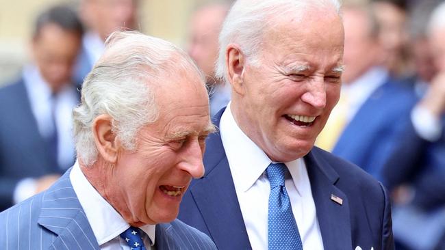 Joe Biden and King Charles III shared a laugh during the president’s UK visit. Picture: Chris Jackson/Pool/AFP