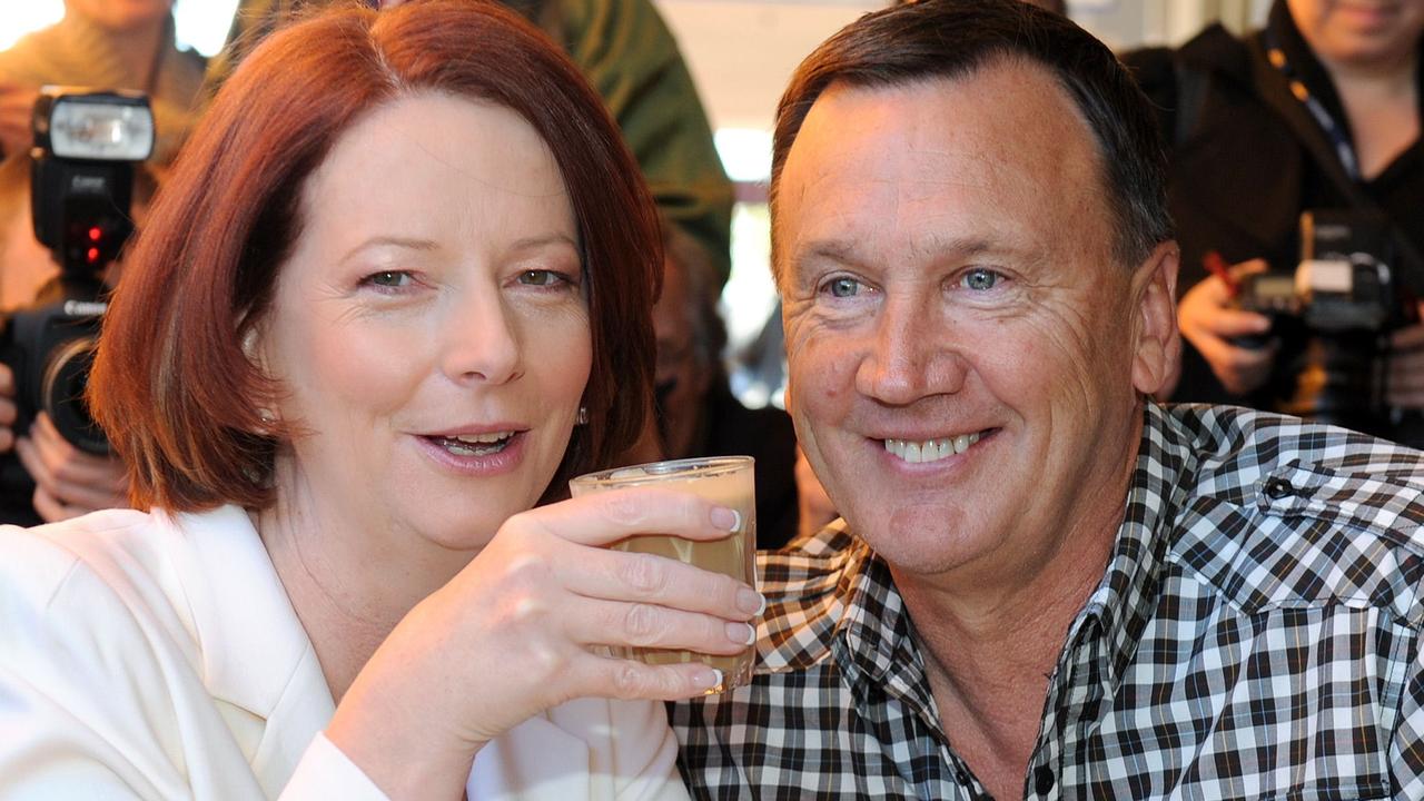 Former PM Julia Gillard pictured with ex-partner Tim Mathieson in 2010. Picture: AFP Photo/William West