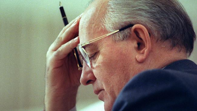 Gorbatchev looks in deep thought during the meeting of the Commission on Security and Cooperation in Europe summit in 1990.