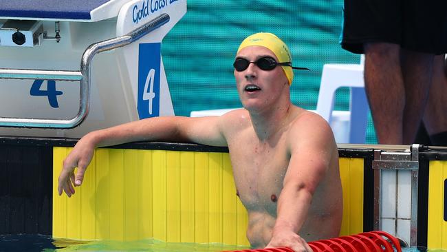 GOLD COAST, AUSTRALIA - APRIL 05:  Mack Horton of Australia looks on following the Men's 400m Freestyle Heat 2 on day one of the Gold Coast 2018 Commonwealth Games at Optus Aquatic Centre on April 5, 2018 on the Gold Coast, Australia.  (Photo by Clive Rose/Getty Images)