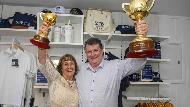 Sheila Laxon at the Sunshine Coast Turf Club today with the Melbourne Cup and Knight's Choice welcomed. Photo - Michael McInally