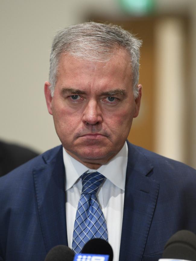 SA Health and Wellbeing Minister Stephen Wade speaks to press at a new vaccination clinic. Picture: Morgan Sette