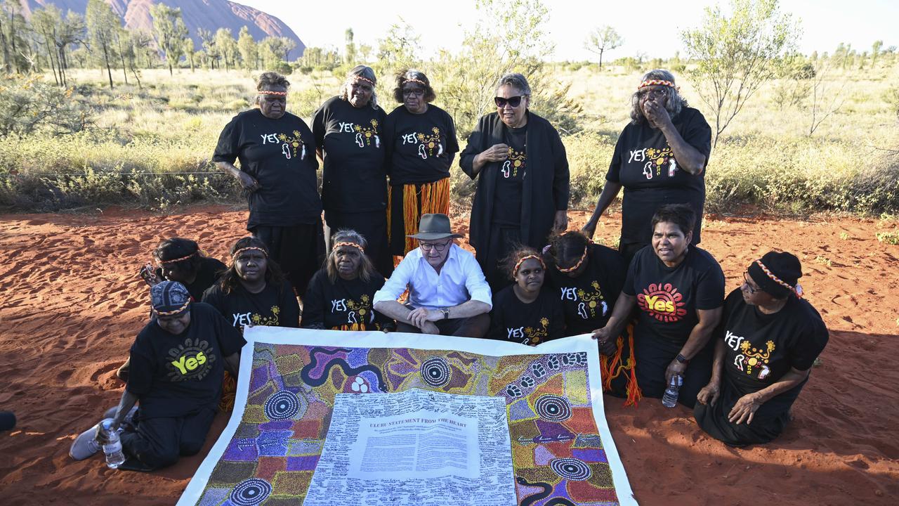 Mr Albanese returned to Uluru, the birthplace of the Voice to Parliament, on Tuesday. Picture: NCA NewsWire / Martin Ollman