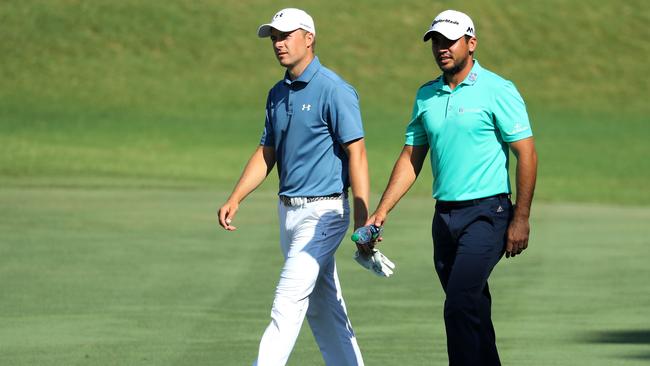 Jordan Spieth of the USA and Jason Day of Australia at the TPC Stadium course.