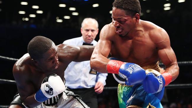 Jeff Horn’s camp is keen to set up a match with WBC welterweight champion Shawn Porter (right). Picture: AFP