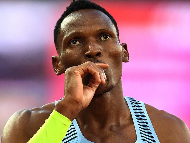 LONDON, ENGLAND - AUGUST 06:  Isaac Makwala of Botswana reacts after the the Men's 400 metres semi finals during day three of the 16th IAAF World Athletics Championships London 2017 at The London Stadium on August 6, 2017 in London, United Kingdom.  (Photo by David Ramos/Getty Images)