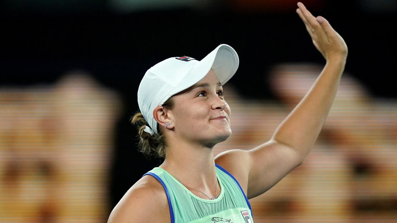 Ash Barty won through to the quarter finals of the Australian Open on Australia Day. (AAP Image/Michael Dodge)