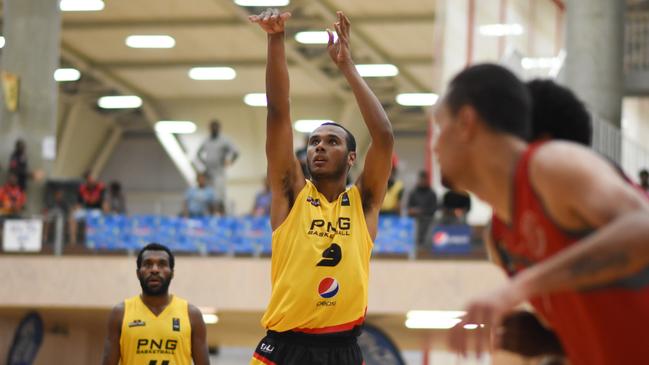 Former Cairns Marlin Aron Farmer competing for the PNG men’s national basketball team in 2017.