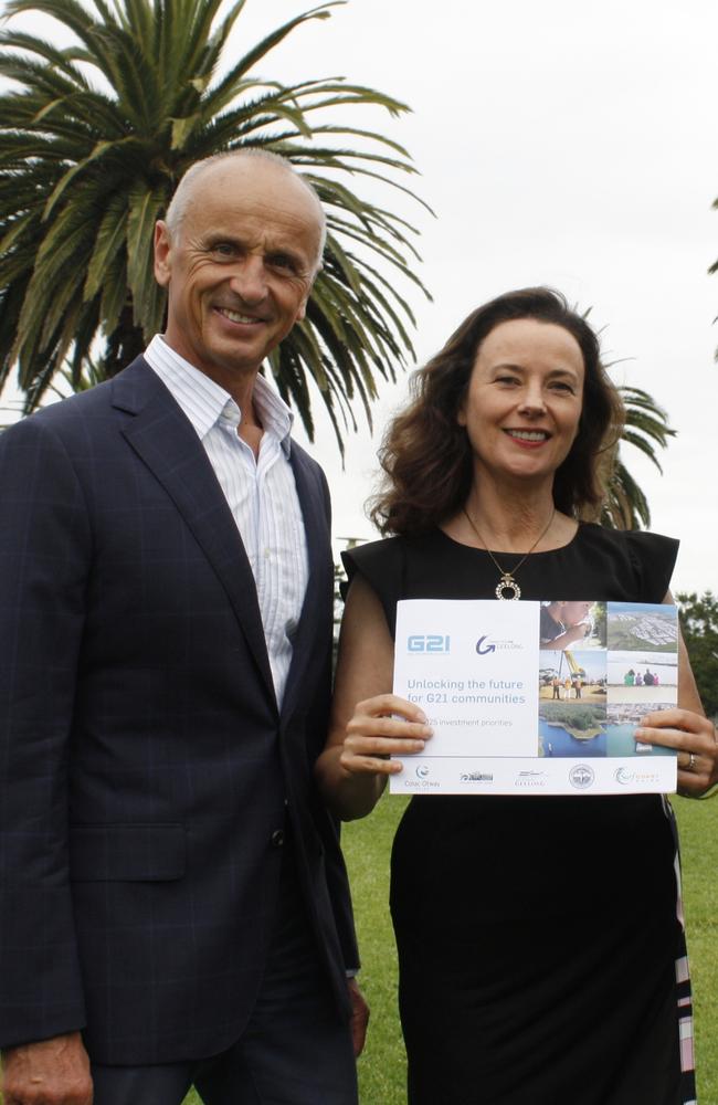 Geelong mayor Stretch Kontelj and G21’s Giulia Baggio in February. Picture: Supplied.