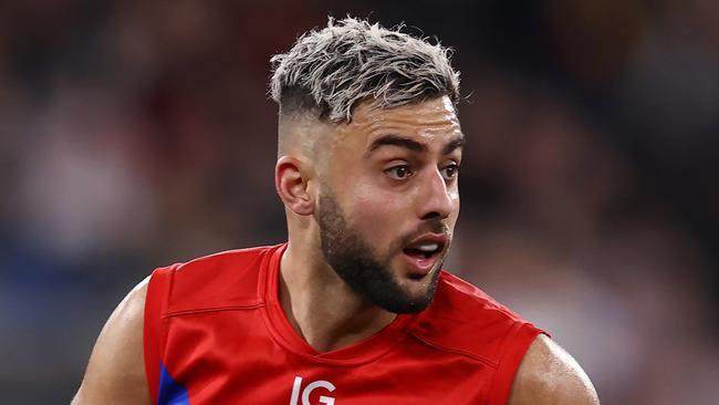 MELBOURNE, AUSTRALIA - Augus 12 , 2023. AFL .      Christian Salem of the Demons during the round 22 match between Carlton and  Melbourne at the MCG in Melbourne.   Photo by Michael Klein.