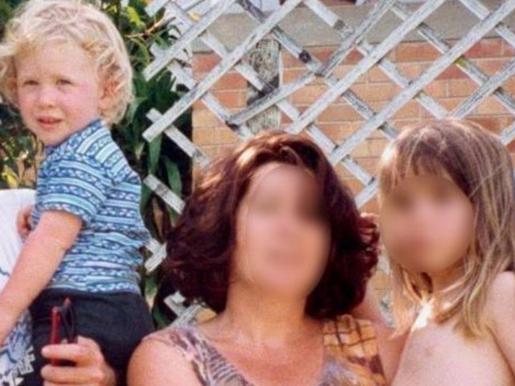 Brenton Harrison Tarrant as a golden haired toddler with mother Sharon and sister Lauren. Picture: Supplied: