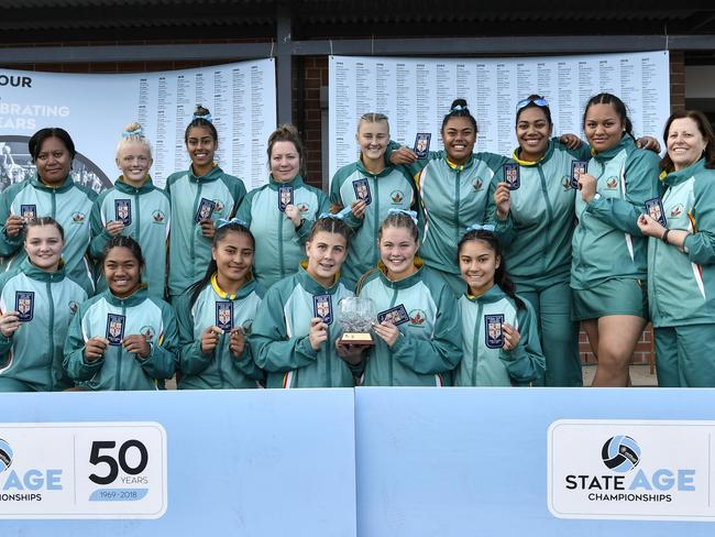 Liverpool City's 15 and under team is crowned tournament winners of the NSW State Age Championships. Photo credit: Netball NSW