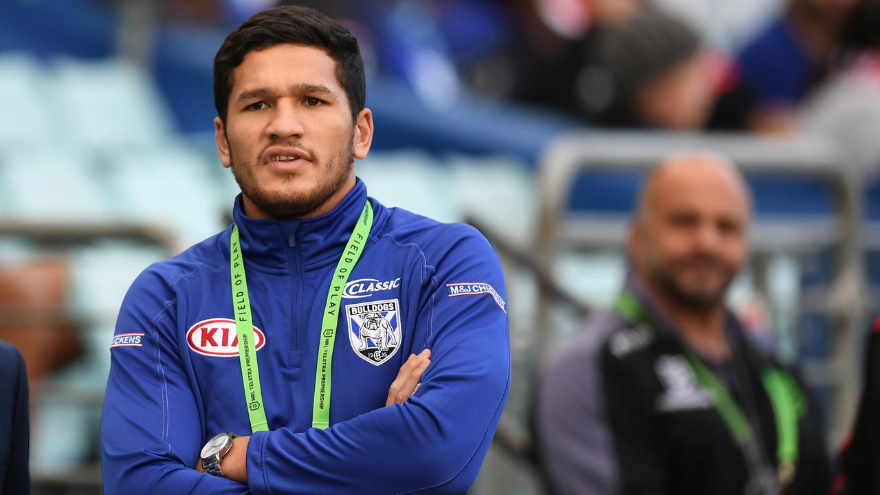 The Bulldogs unveiled their latest signing — Dallin Watene-Zelezniak — at yesterday’s Round 13 loss to the Dragons. (AAP Image/Dean Lewins)