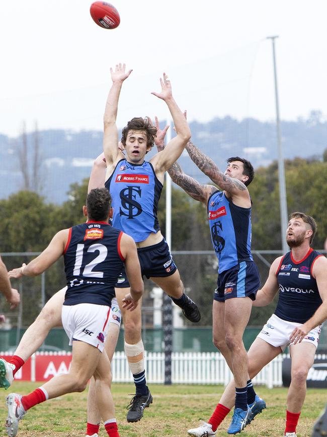 Action from Sturt v Norwood at Unley Oval on Sunday. Picture: Emma Brasier