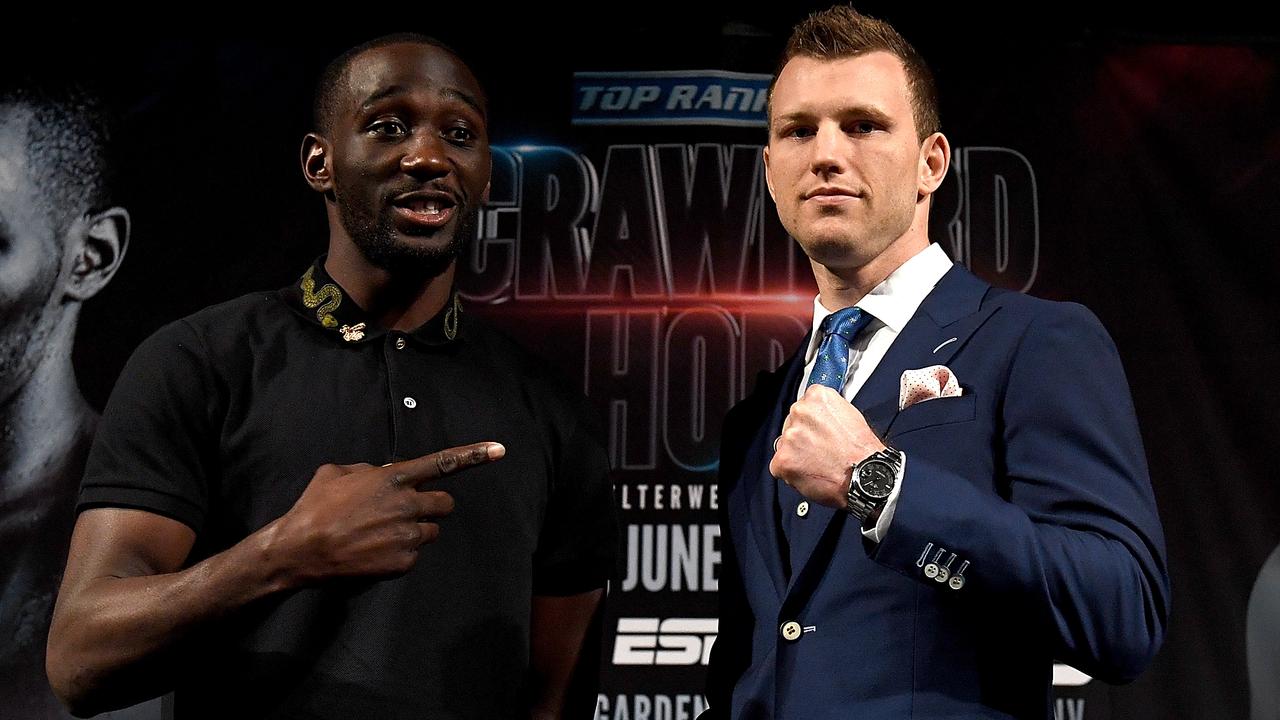 Jeff Horn and Terence Crawford at the official media conference ahead of their world title bout.