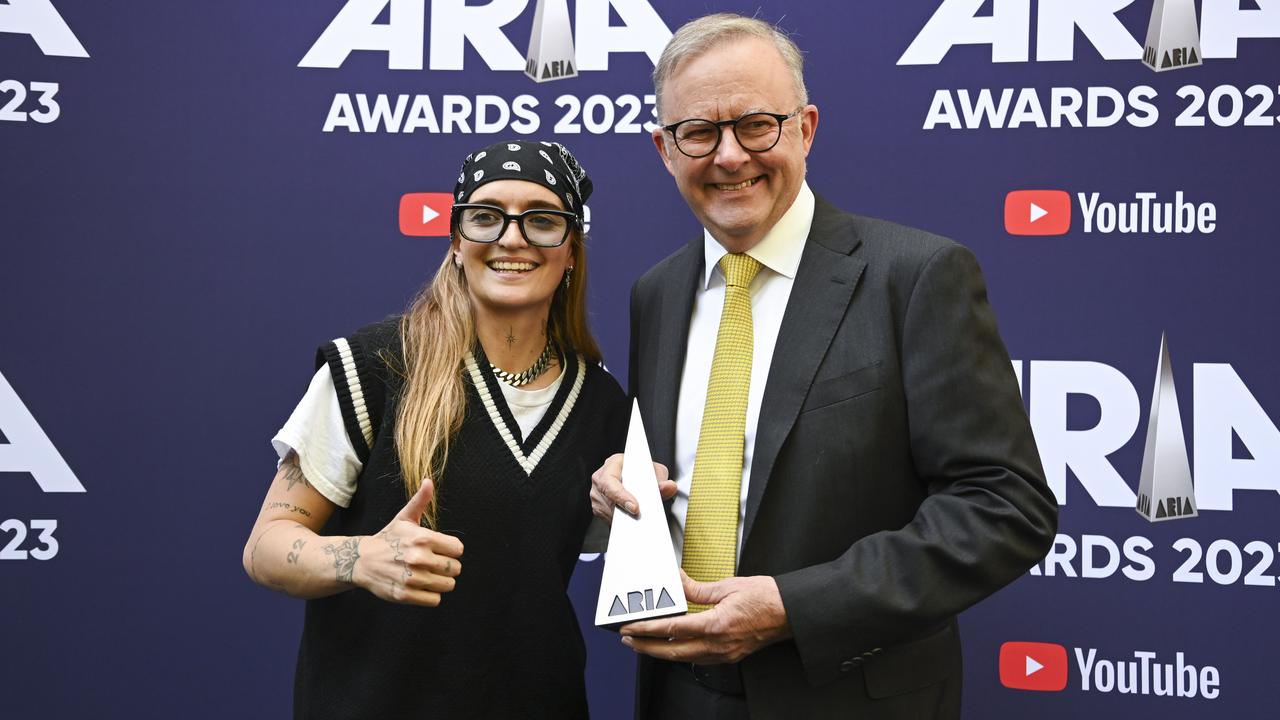 Prime Minister, Anthony Albanese meets Pop star G-Flip at Parliament House in Canberra. Picture: NCA NewsWire / Martin Ollman