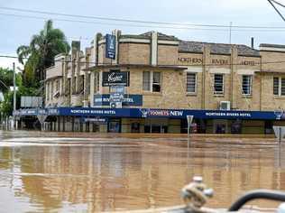 INUNDATED: The Northern Rivers Hotel and other businesses and houses in North Lismore were among those worst hit during the floods. Picture: Marc Stapelberg