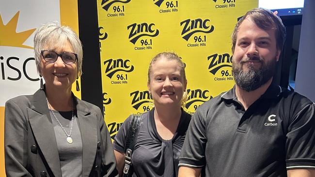 Tracey Van Den Berg from the Perfect Cents Bookkeeping, Nicole Shaw and guest speaker Shaun Ward from the Carbon Group prepare for the morning’s events.