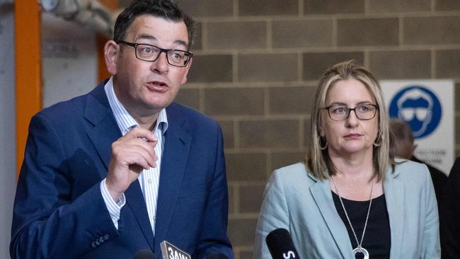 Daniel Andrews, alongside Jacinta Allan, announces the Suburban Rail Loop funding. Picture: Sarah Matray