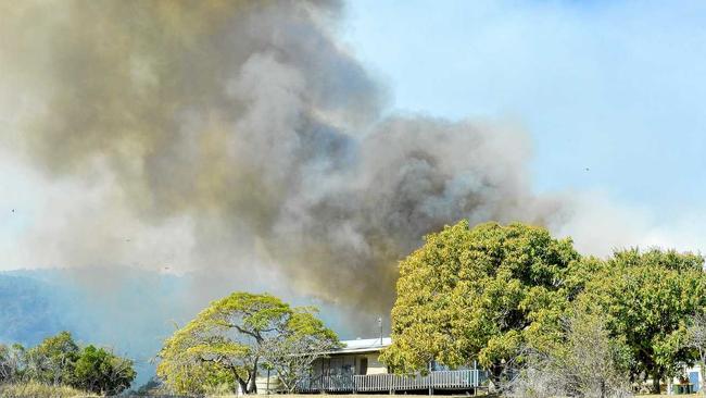 BLAZE: Up to 16 fire crews battled a bushfire west of Calliope on Father's Day. It broke out near properties on Potters Road. Picture: Matt Taylor GLA020918FIRE