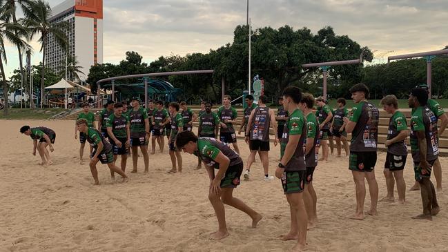 Townsville Blackhawks 2025 Mal Meninga Cup squad training on The Strand. Picture: Townsville Blackhawks.